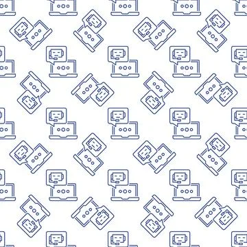 Chatbot and Laptop Computer vector Online Support Service seamless pattern Stock Illustration