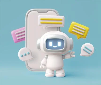 Chatbot and smartphone with speech bubbles in 3D vector. Stock Illustration