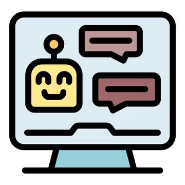 Chatbot answering questions on computer screen Stock Illustration