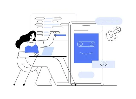 Chatbot app development abstract concept vector illustration. Stock Illustration