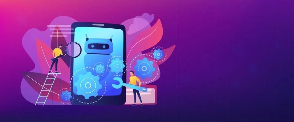 Chatbot app development concept banner header. Stock Illustration