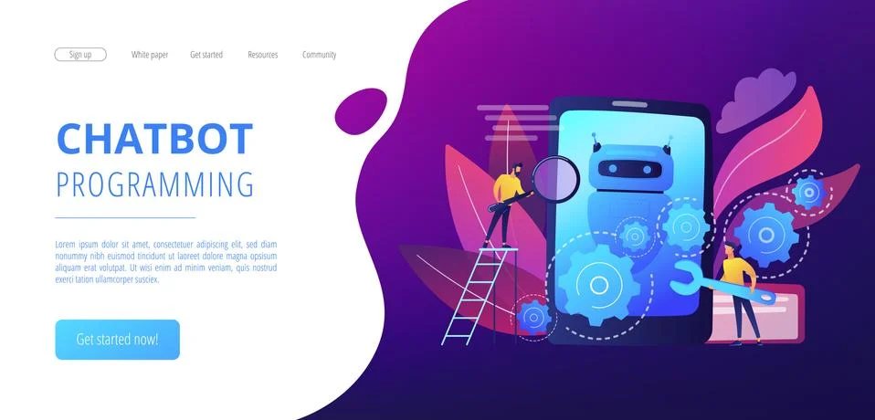 Chatbot app developmentconcept landing page. Stock Illustration