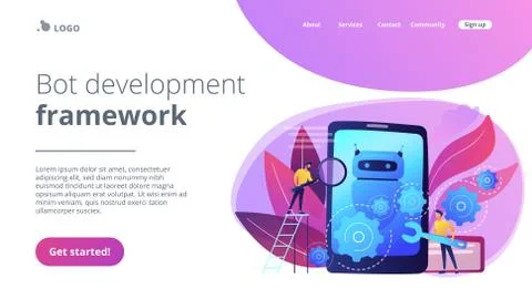 Chatbot app developmentconcept landing page. Stock Illustration