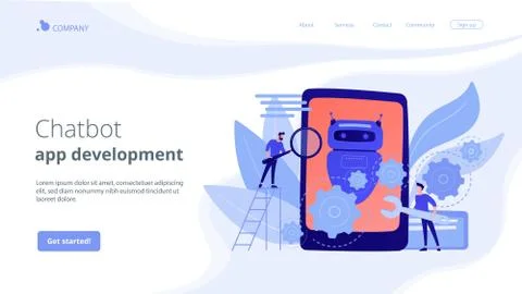 Chatbot app developmentconcept landing page. Stock Illustration