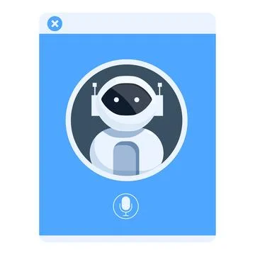Chatbot app displaying on smartphone screen with microphone icon Illustrazione stock