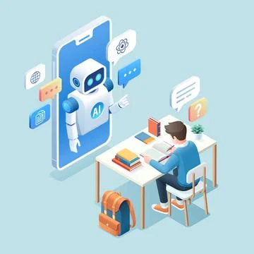 Chatbot artificial intelligence AI technology education concept isometric Stock Illustration
