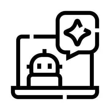 Chatbot artificial intelligence offering prompt suggestions on laptop Stock Illustration