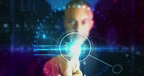 Chatbot artificial intelligence symbol digital 3d finger touch Stock Footage 319933132