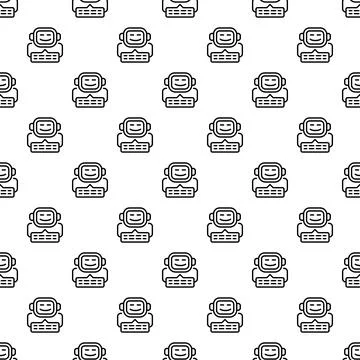 Chatbot artificial intelligence worker technology seamless pattern Illustrazione stock