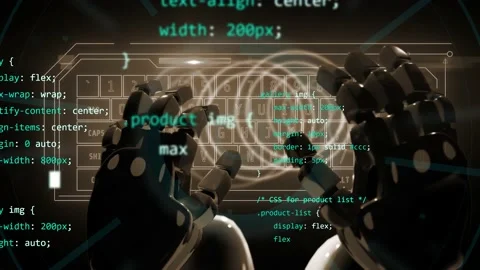 Chatbot artificial intelligence working on code programming website eshop fo Stock Footage 236984201
