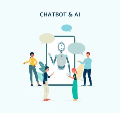 Chatbot assistance and artificial intelligence flat vector illustration isolated Stock Illustration
