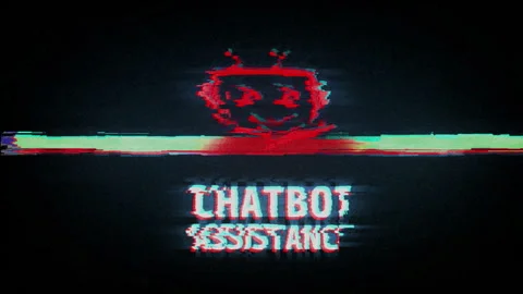 Chatbot assistance symbol on analog screen VHS style Stock Footage 328635698