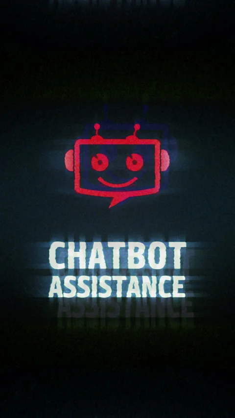 Chatbot assistance symbol on analog screen modern glitch vertical Stock Footage 328635712