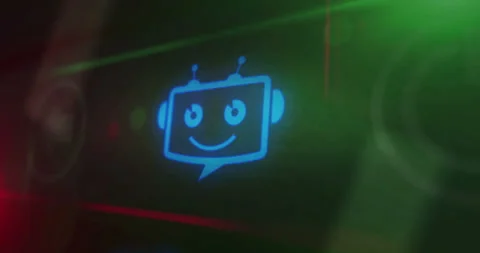Chatbot assistance symbol light flashing on board control display Stock Footage 329506700