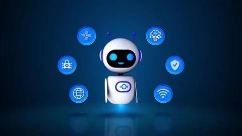 Chatbot assistant application. AI concept. Digital binary data and streaming Stock Footage 275894132