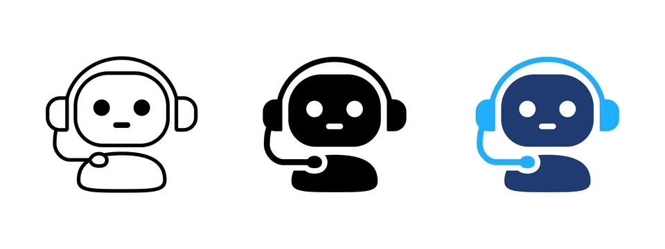 Chatbot assistant icon with headset. Customer support and service symbol. H.. Stock Illustration