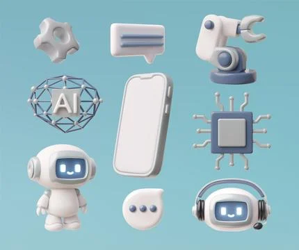 Chatbot assistant, robotic hand, Artificial intelligence machine, smartphone Stockillustratie
