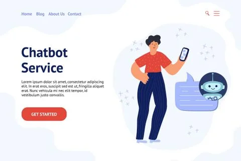 Chatbot banner concept with a man chatting with bot Stock Illustration