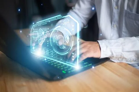 Chatbot Chat with AI, Artificial Intelligence. man using technology smart r.. Stock Photos