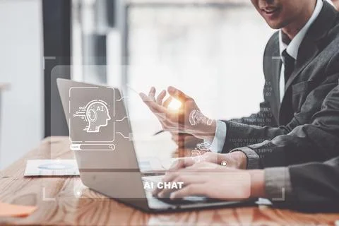 Chatbot Chat with AI, Artificial Intelligence. Business woman using technology Stock Photos