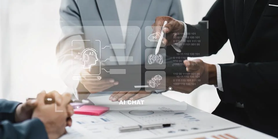Chatbot Chat with AI, Artificial Intelligence. Business people using technology Stock Photos