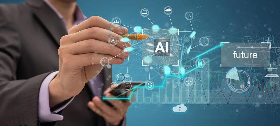 Chatbot Chat with AI, Artificial Intelligence. man using technology smart robot Stock Photos