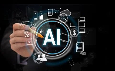 Chatbot Chat with AI, Artificial Intelligence. man using technology smart robot Stock Photos