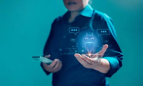 Chatbot Chat with AI, Artificial Intelligence. Businesswoman using technolo.. Stock Photos