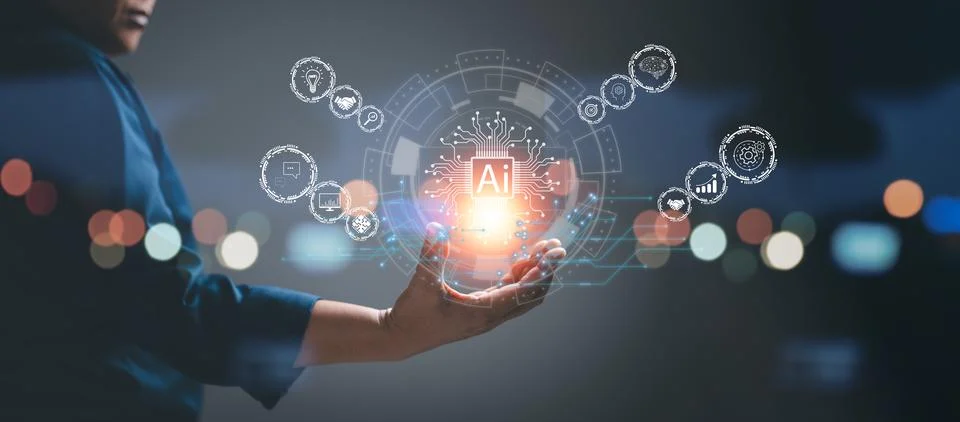 Chatbot Chat with AI, Artificial Intelligence. Businesswoman using technolo.. Stock Photos