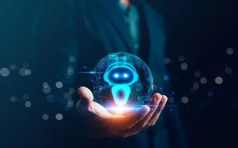 Chatbot Chat. AI, Artificial intelligence digital technology, Man use technol Foto stock