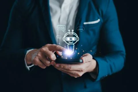 Chatbot Chat. AI, Artificial intelligence digital technology, Man use technol Stock Photos