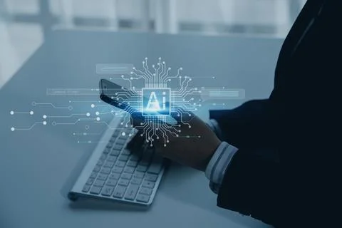 Chatbot Chat with AI, Artificial Intelligence. man using technology smart r.. 스톡 사진