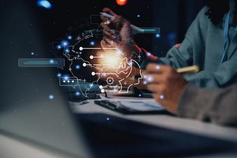 Chatbot Chat with AI, Artificial Intelligence. man using technology smart r.. Stock Photos