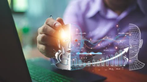 Chatbot Chat with AI, Artificial Intelligence. man using technology smart r.. Foto stock