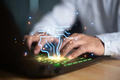 Chatbot chat with ai artificial intelligence man using Foto stock