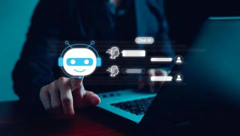 Chatbot Chat with AI. Businessman using technology smart robot AI, conversati Stock Photos