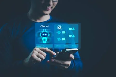 Chatbot Chat with AI concept, Artificial Intelligence. Businessman us technol Stock Photos