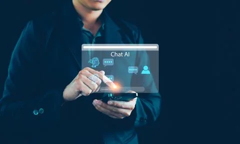 Chatbot Chat with AI concept, Artificial Intelligence. Businessman us technol Foto stock