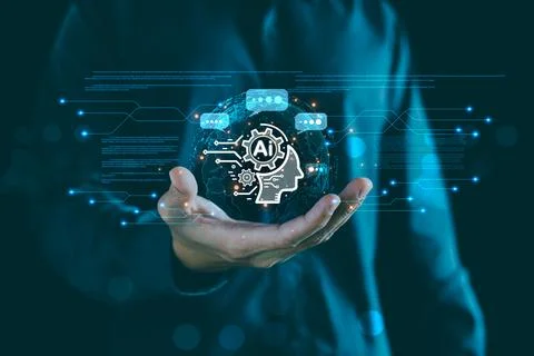 Chatbot Chat with AI tech concept, Businessman using artificial intelligence Stock Photos