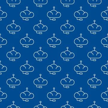 Chatbot Cloud with Headset concept vector blue line seamless pattern Stock Illustration