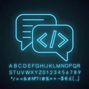 Chatbot coding neon light icon Stock Illustration
