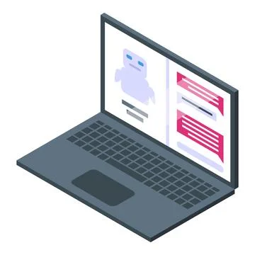 Chatbot communicating on laptop screen using artificial intelligence Illustrazione stock