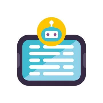 Chatbot communicating on tablet screen providing ai assistance Illustrazione stock