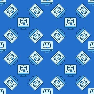 Chatbot on Computer Screen Online Chat colored seamless pattern 스톡 일러스트