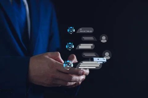 Chatbot concept. AI, Artificial Intelligence. businessman using technology sm Foto stock