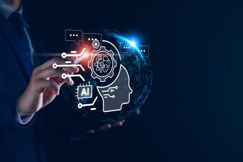 Chatbot concept. AI, Artificial Intelligence. businessman using technology sm Foto stock