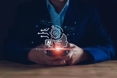 Chatbot concept. AI, Artificial Intelligence. businessman using technology .. Stock Photos