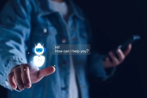Chatbot concept. AI, Artificial Intelligence. businessman using technology sm Stock Photos