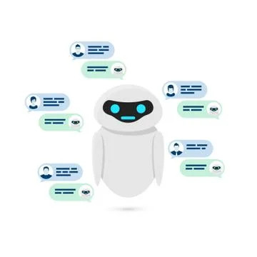 Chatbot concept. Bot or robot give answer for user quastion. Vector illustrat Stock Illustration