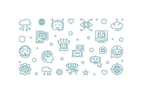 Chatbot concept line horizontal banner - Vector Chat Bot illustration 스톡 일러스트